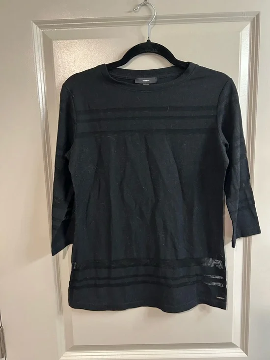 Diesel Black Mesh Lined Knit Crewneck Top - Picture 1 of 6